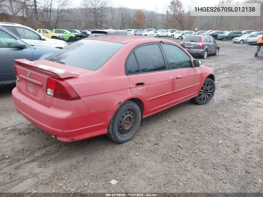 1HGES26705L012138 2005 Honda Civic Ex