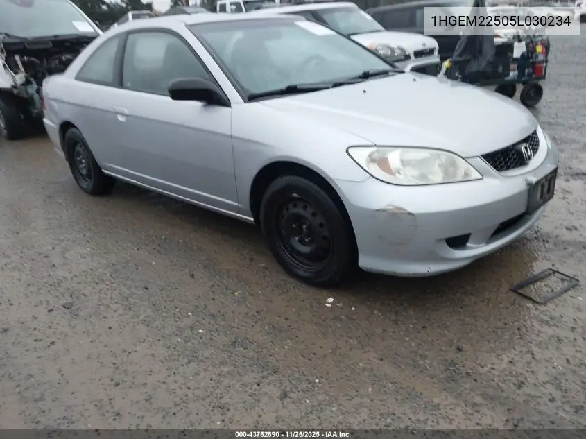 1HGEM22505L030234 2005 Honda Civic Lx