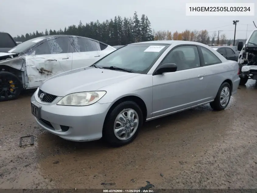 1HGEM22505L030234 2005 Honda Civic Lx
