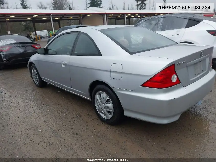1HGEM22505L030234 2005 Honda Civic Lx