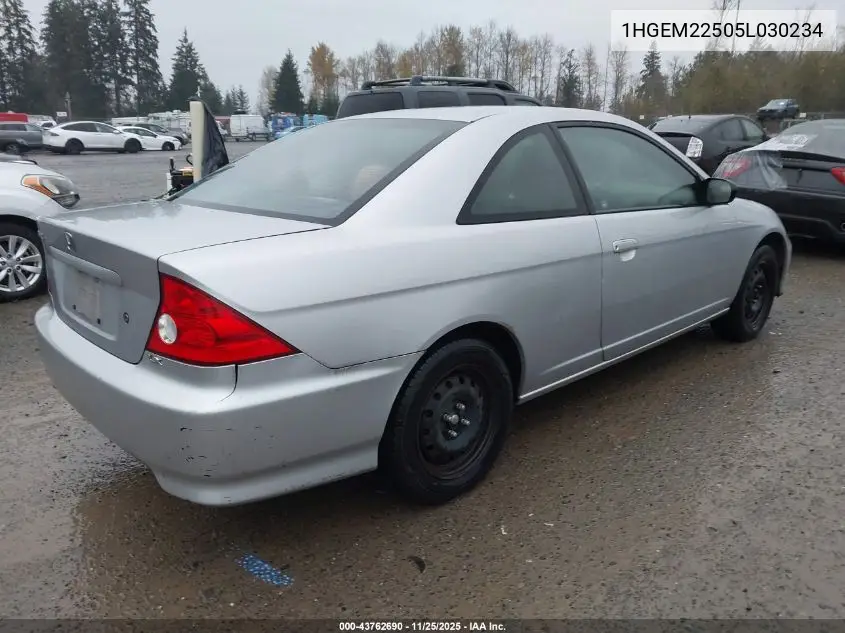 1HGEM22505L030234 2005 Honda Civic Lx