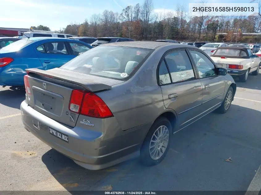 2HGES16585H598013 2005 Honda Civic Lx