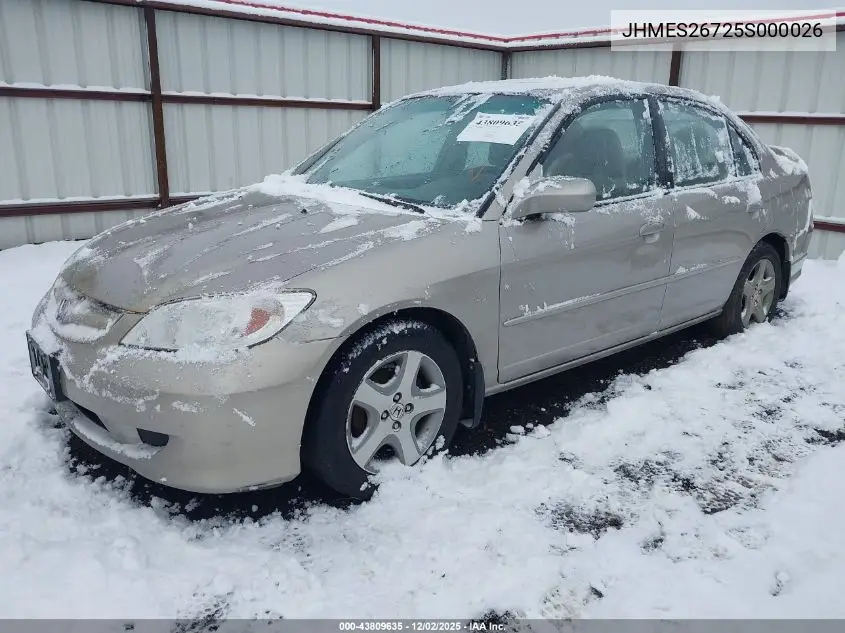 JHMES26725S000026 2005 Honda Civic Ex