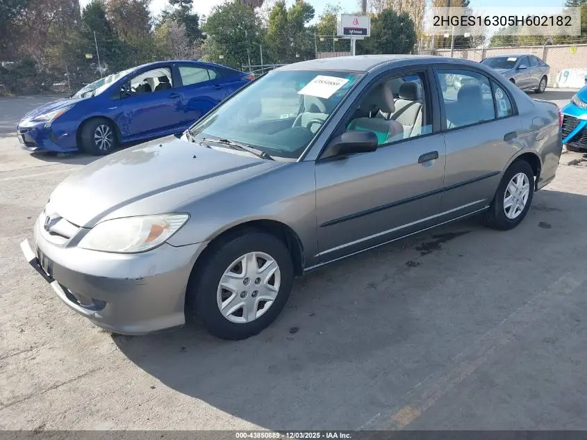2HGES16305H602182 2005 Honda Civic Vp