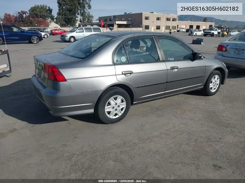2HGES16305H602182 2005 Honda Civic Vp
