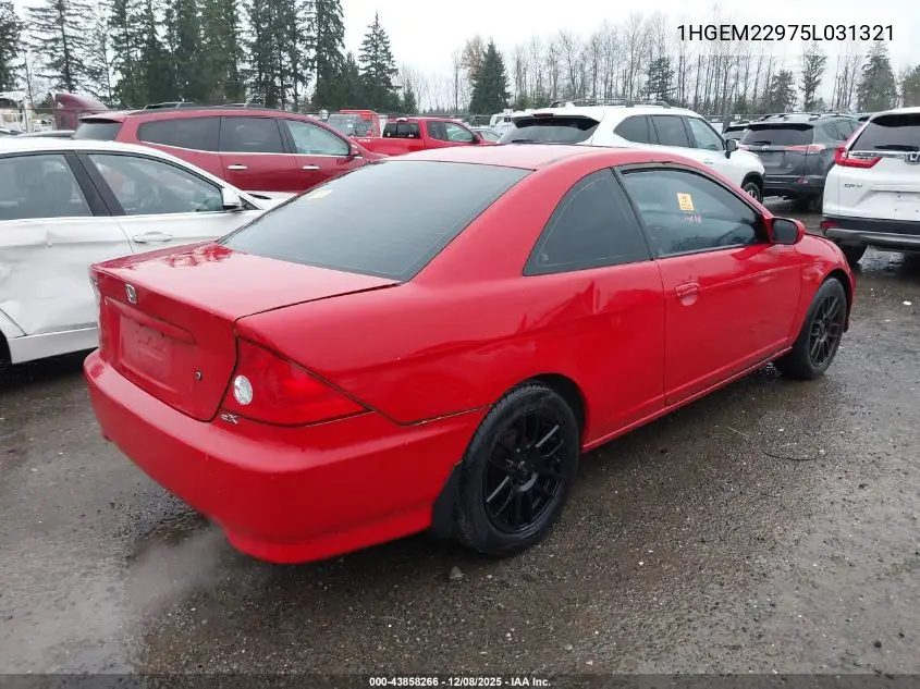 1HGEM22975L031321 2005 Honda Civic Ex