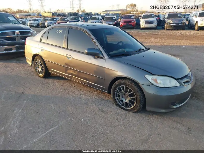 2HGES267X5H574271 2005 Honda Civic Ex