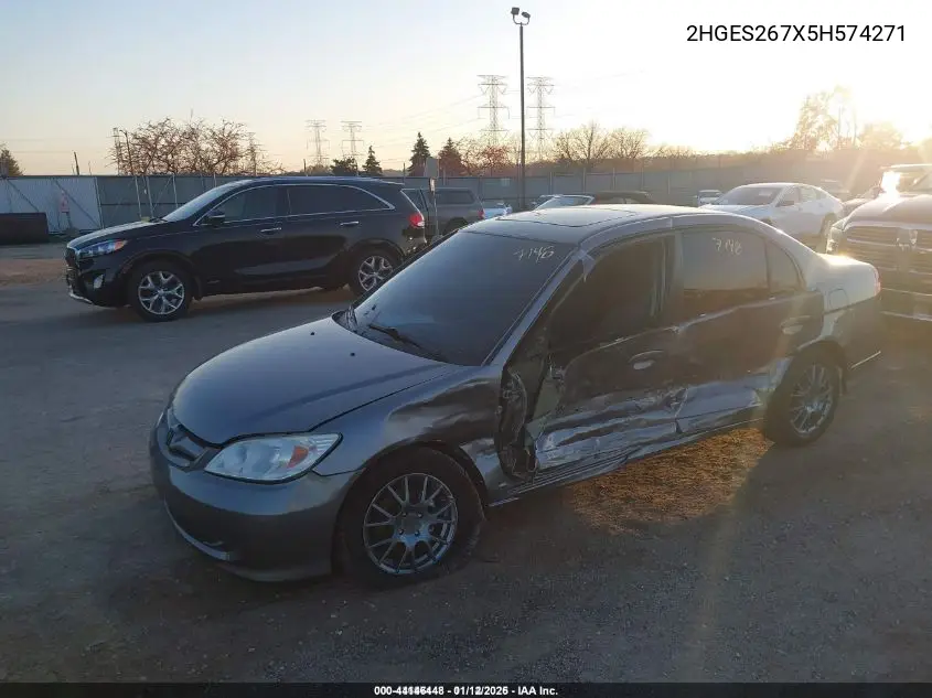2HGES267X5H574271 2005 Honda Civic Ex
