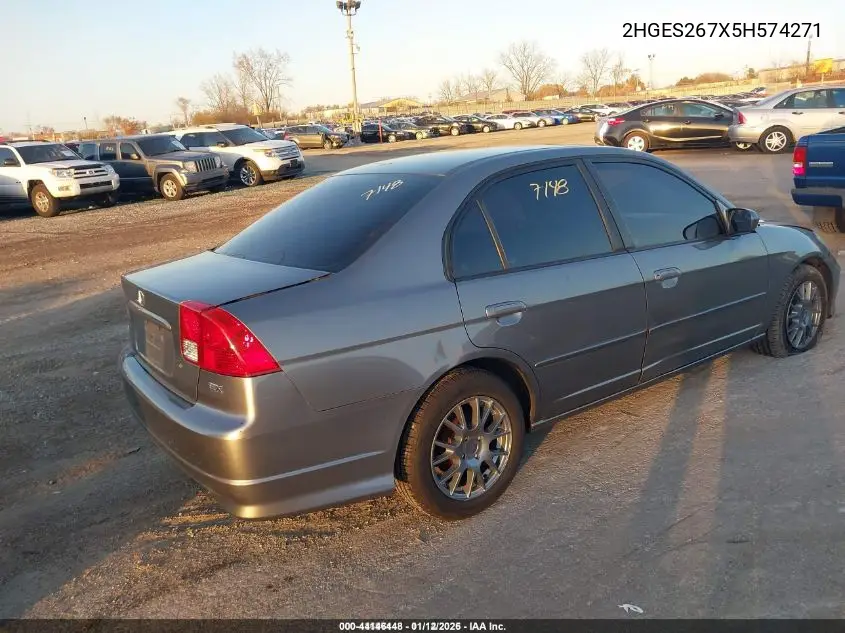 2HGES267X5H574271 2005 Honda Civic Ex