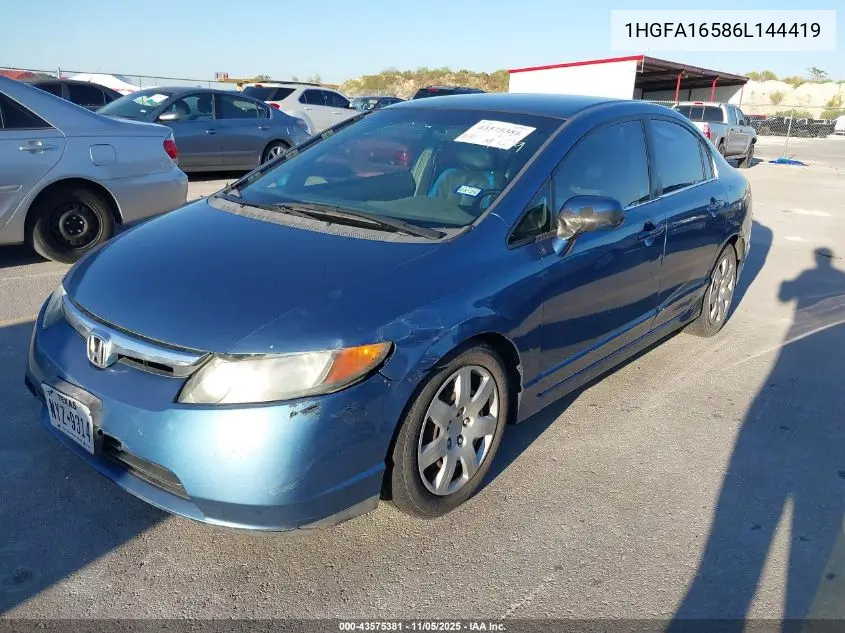 1HGFA16586L144419 2006 Honda Civic Lx