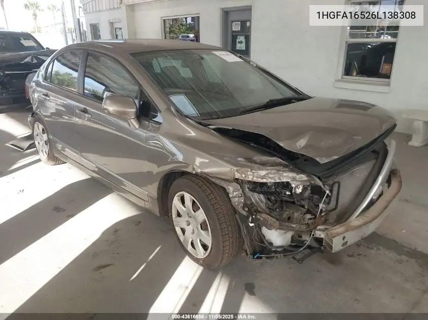 1HGFA16526L138308 2006 Honda Civic Lx