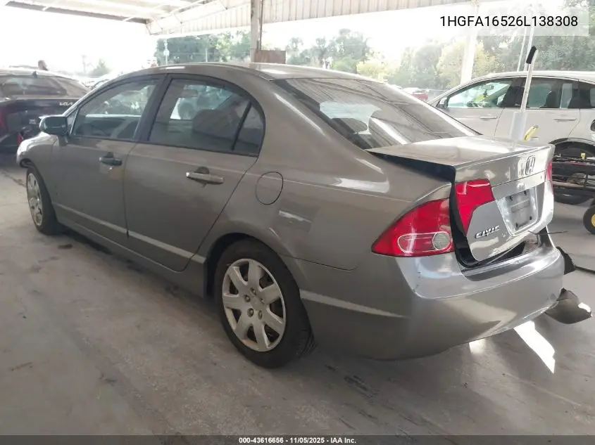 1HGFA16526L138308 2006 Honda Civic Lx
