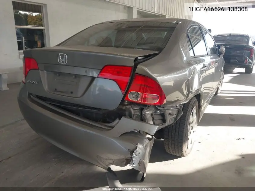 1HGFA16526L138308 2006 Honda Civic Lx