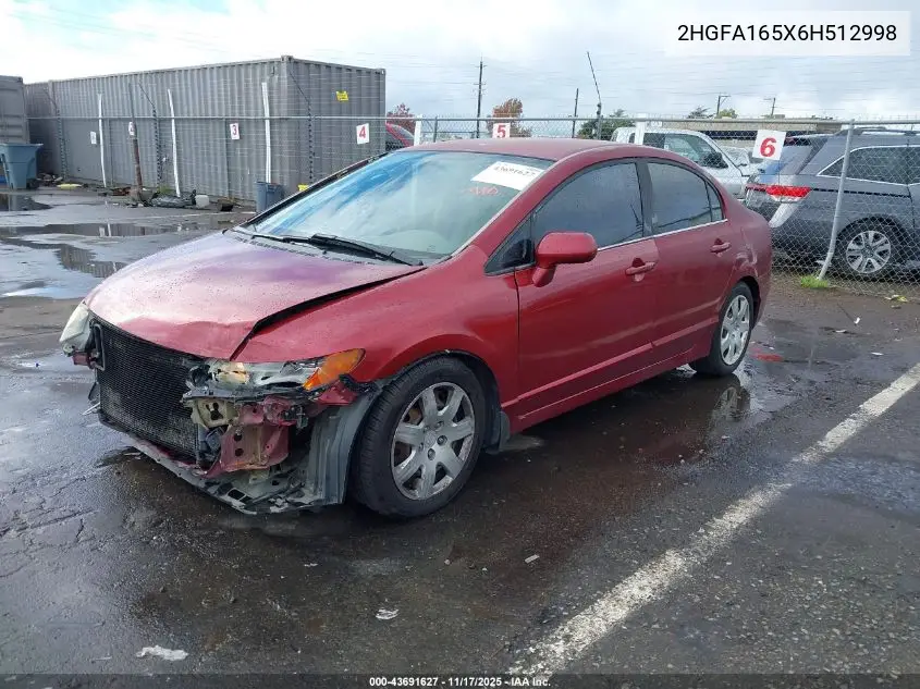 2HGFA165X6H512998 2006 Honda Civic Lx