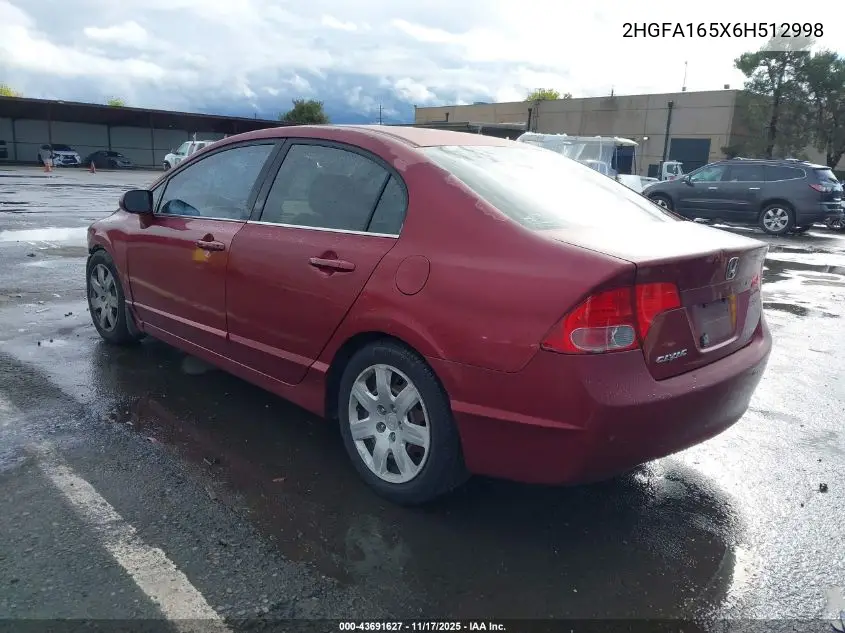 2HGFA165X6H512998 2006 Honda Civic Lx