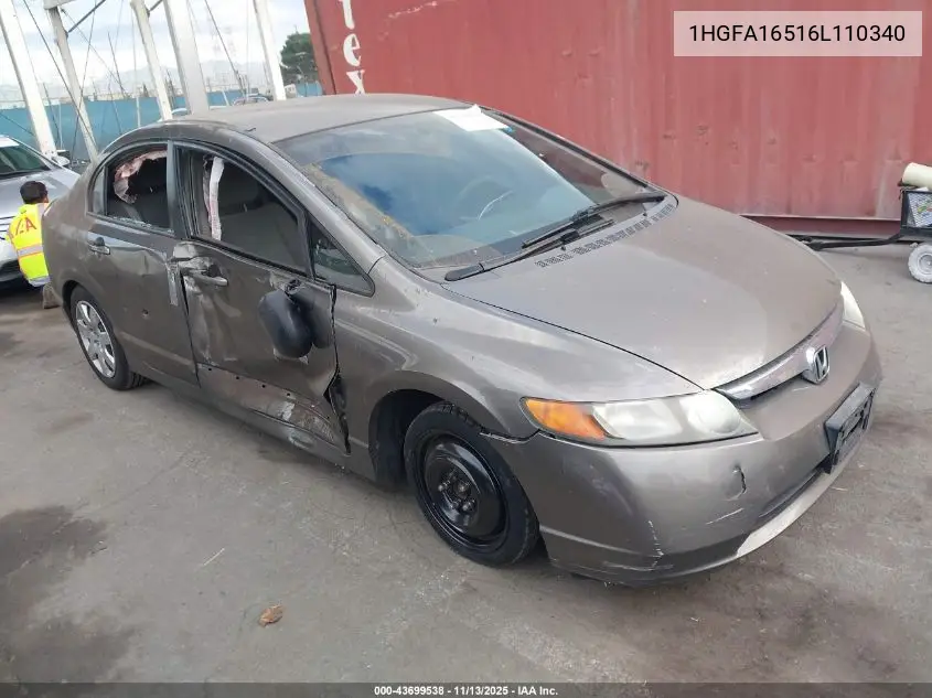 1HGFA16516L110340 2006 Honda Civic Lx