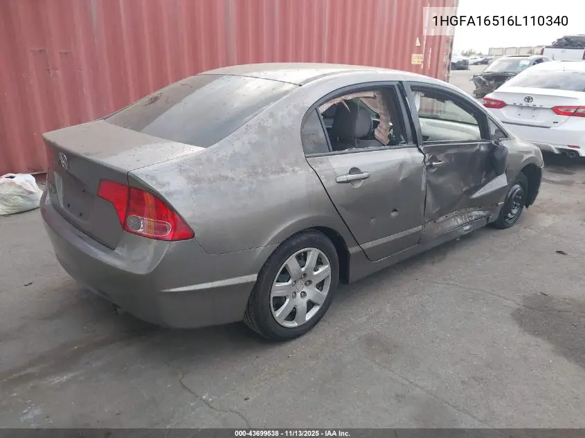 1HGFA16516L110340 2006 Honda Civic Lx