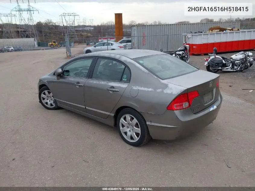 2HGFA16516H518415 2006 Honda Civic Lx