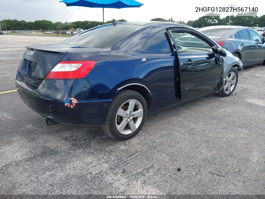 2HGFG12827H567140 2007 Honda Civic Ex