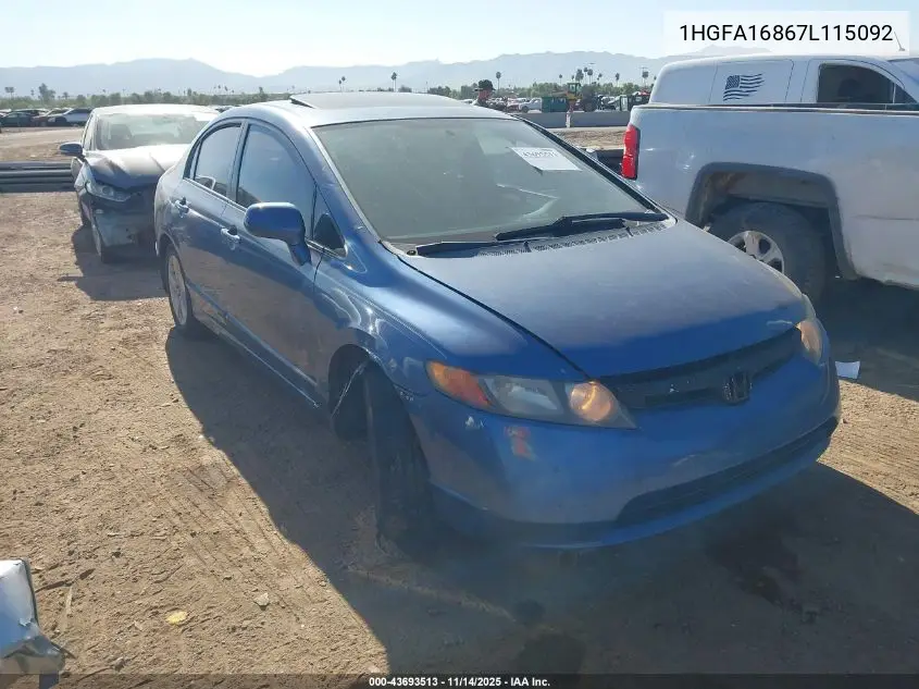 1HGFA16867L115092 2007 Honda Civic Ex
