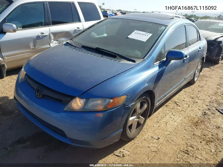 1HGFA16867L115092 2007 Honda Civic Ex