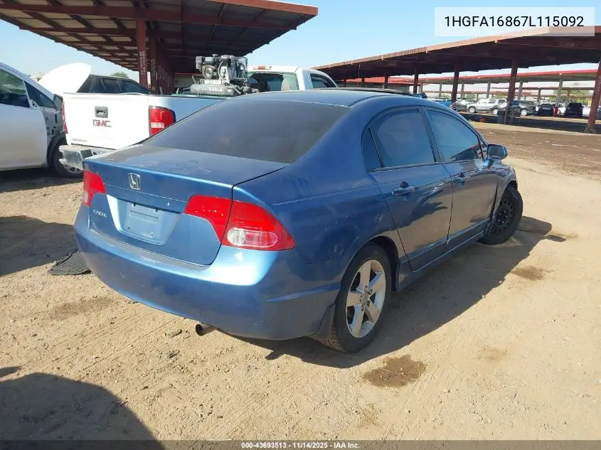 1HGFA16867L115092 2007 Honda Civic Ex