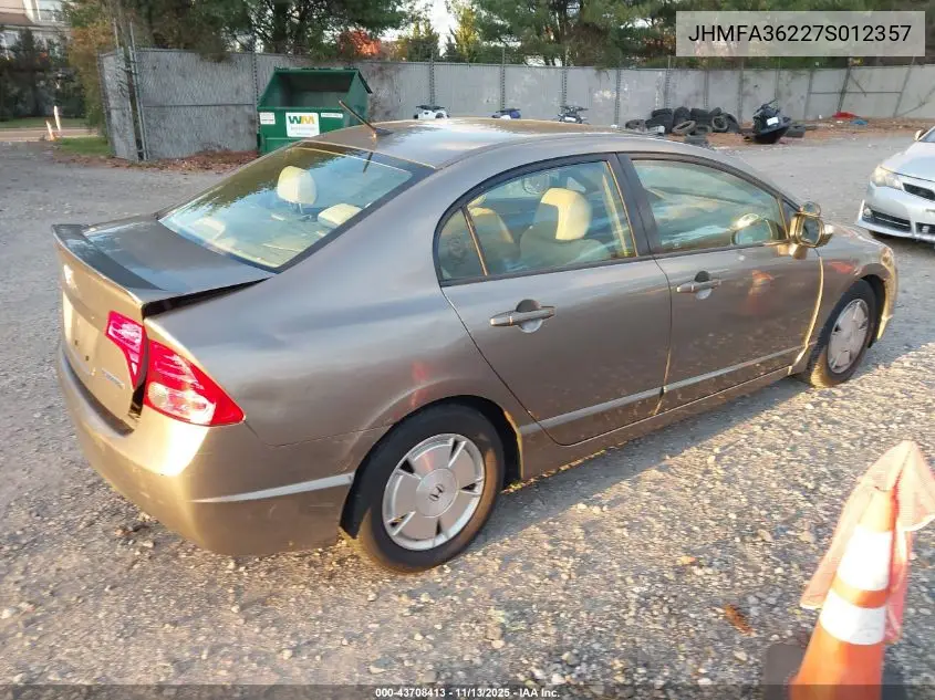 JHMFA36227S012357 2007 Honda Civic Hybrid