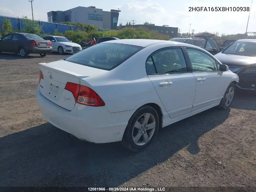 2008 Honda Civic Sdn VIN: 2HGFA165X8H100938 Lot: 12081966