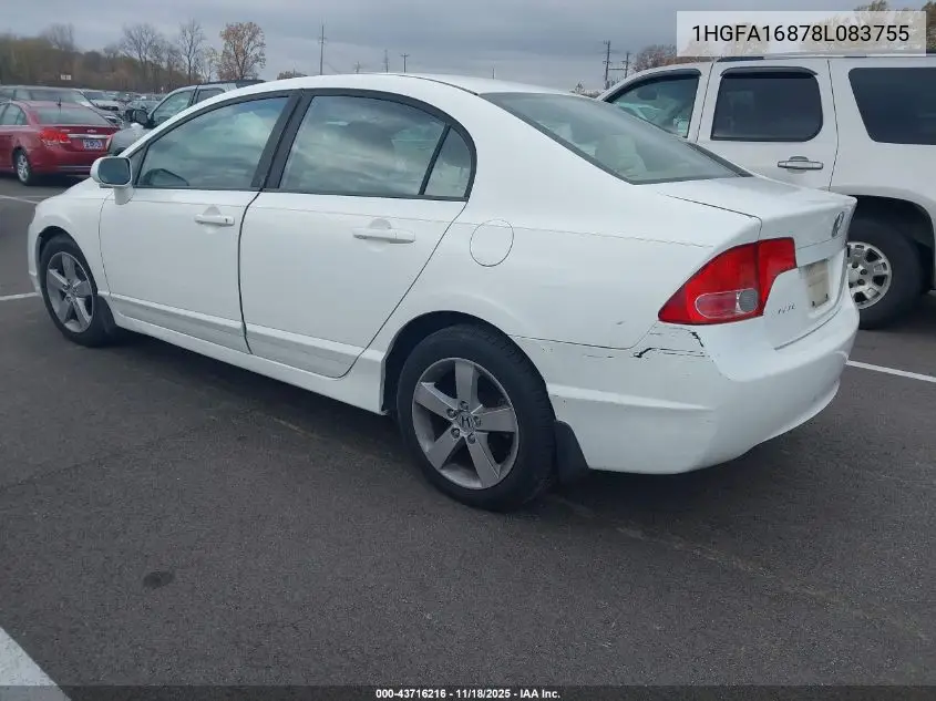 1HGFA16878L083755 2008 Honda Civic Ex