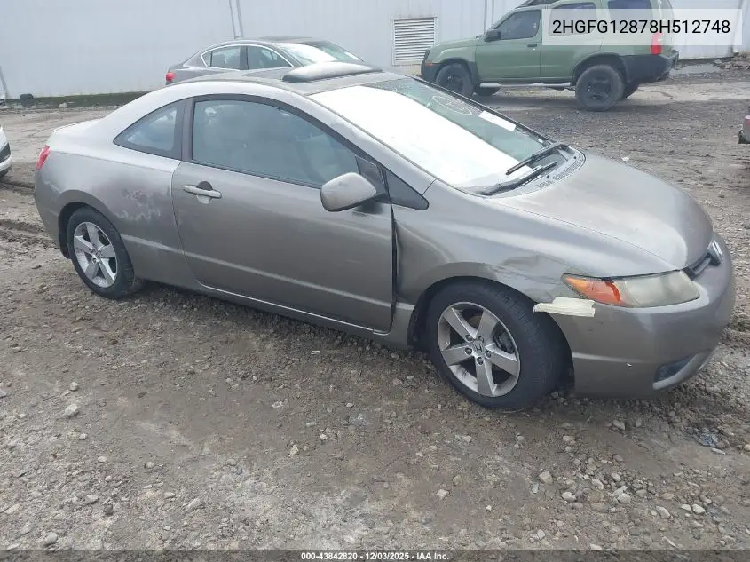 2HGFG12878H512748 2008 Honda Civic Ex