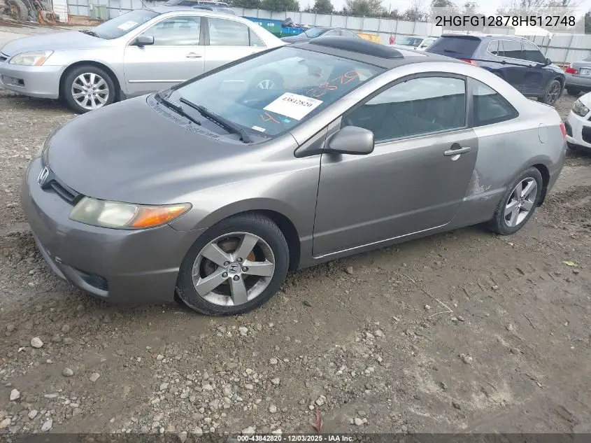 2HGFG12878H512748 2008 Honda Civic Ex