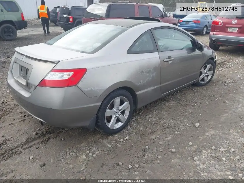 2HGFG12878H512748 2008 Honda Civic Ex