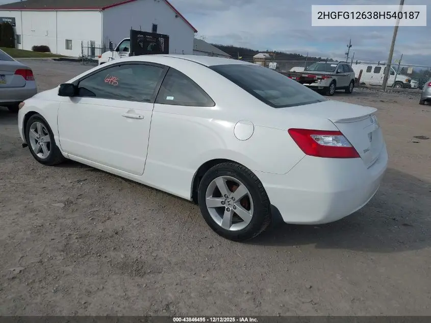 2HGFG12638H540187 2008 Honda Civic Lx