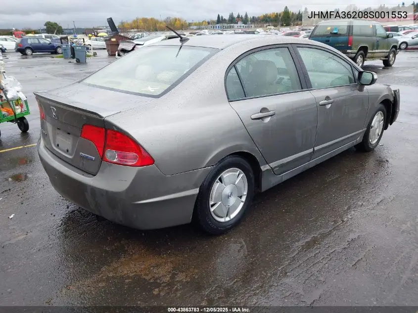 JHMFA36208S001553 2008 Honda Civic Hybrid