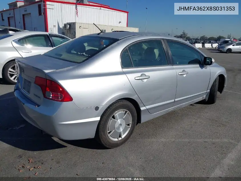 JHMFA362X8S031353 2008 Honda Civic Hybrid