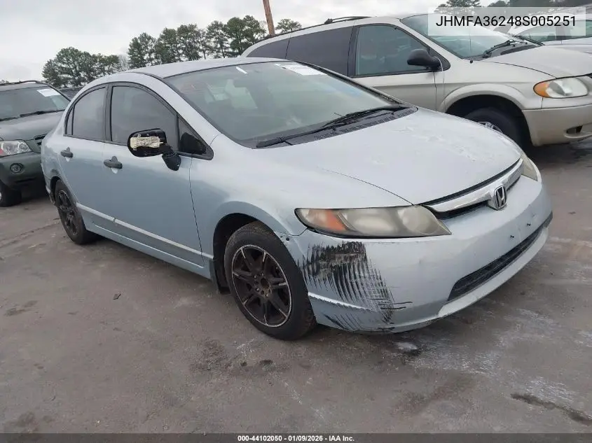 JHMFA36248S005251 2008 Honda Civic Hybrid