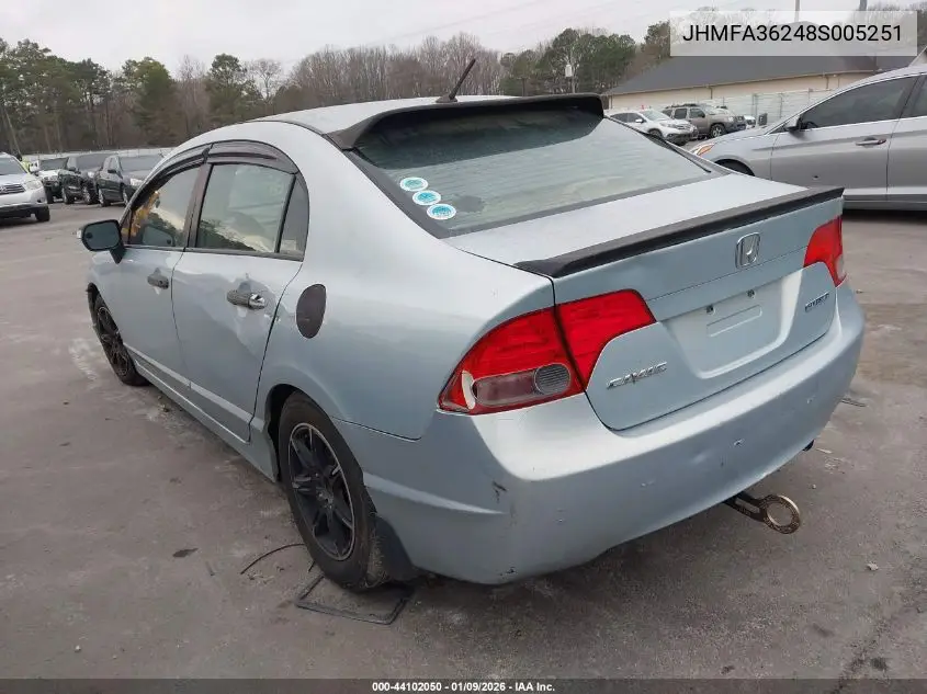 JHMFA36248S005251 2008 Honda Civic Hybrid
