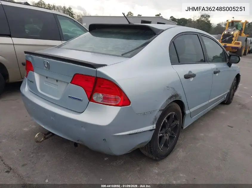 JHMFA36248S005251 2008 Honda Civic Hybrid