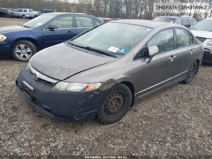 2HGFA16538H314962 2008 Honda Civic Lx