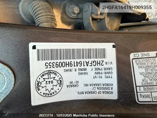 2HGFA16419H009355 2009 Honda Civic Dx-G
