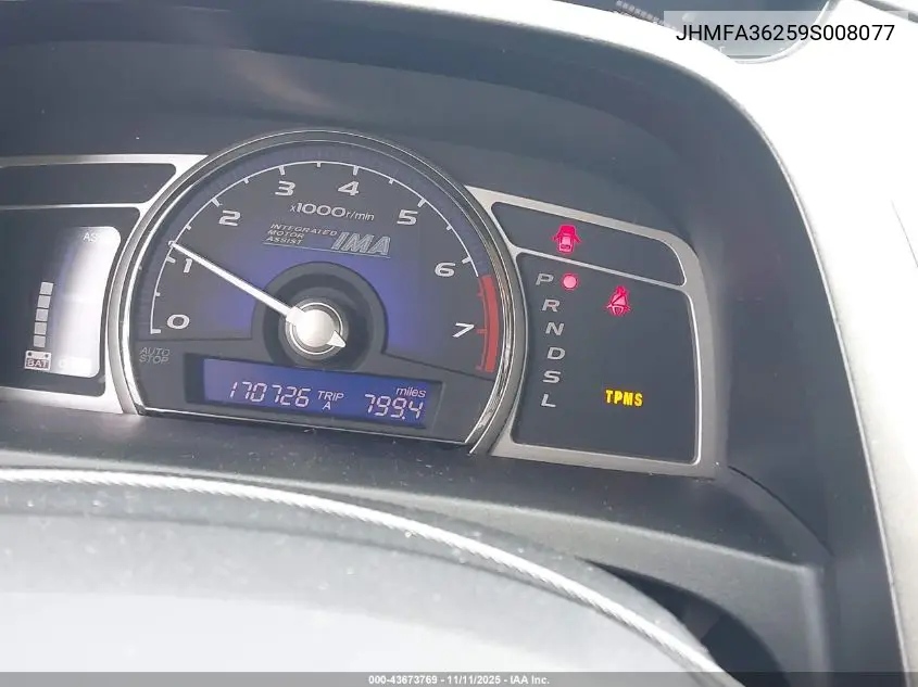 JHMFA36259S008077 2009 Honda Civic Hybrid