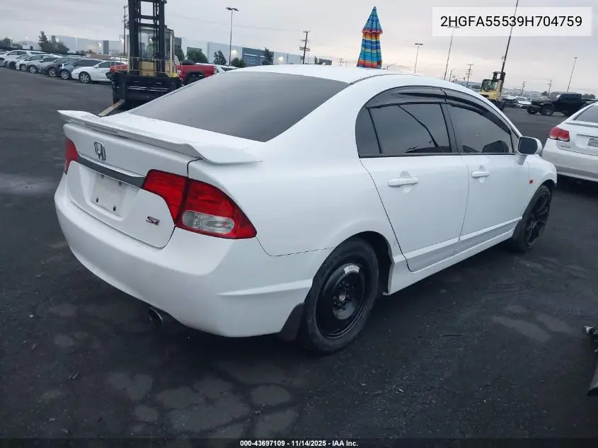 2HGFA55539H704759 2009 Honda Civic Si