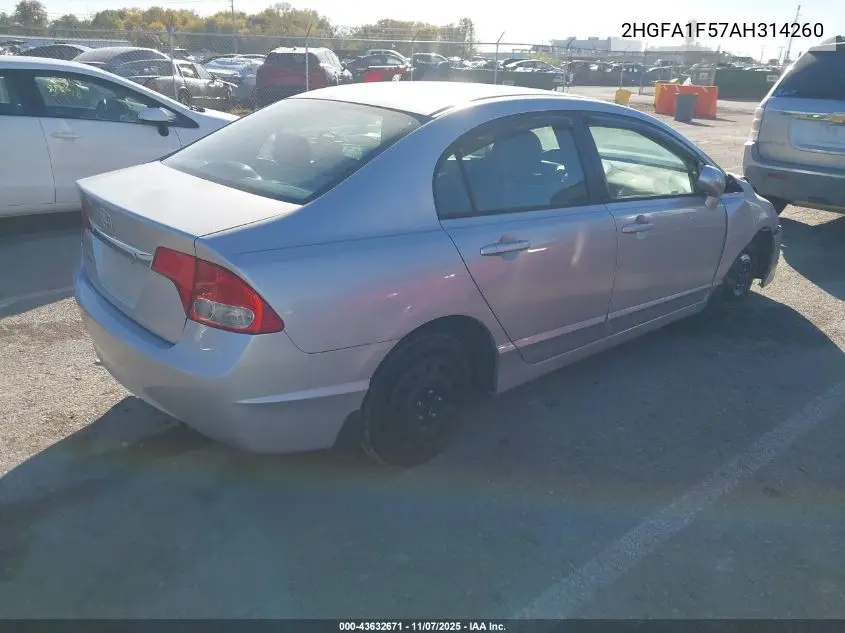 2HGFA1F57AH314260 2010 Honda Civic Lx