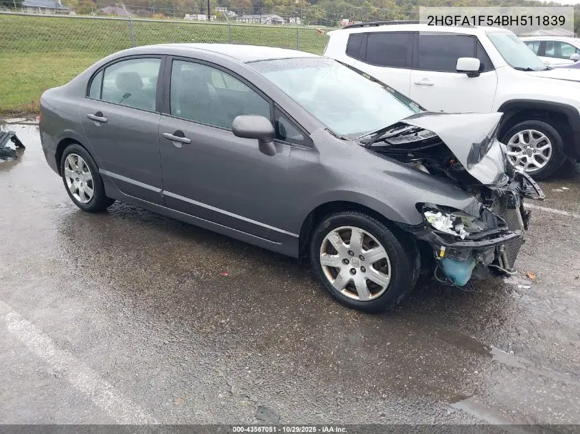 2HGFA1F54BH511839 2011 Honda Civic Lx