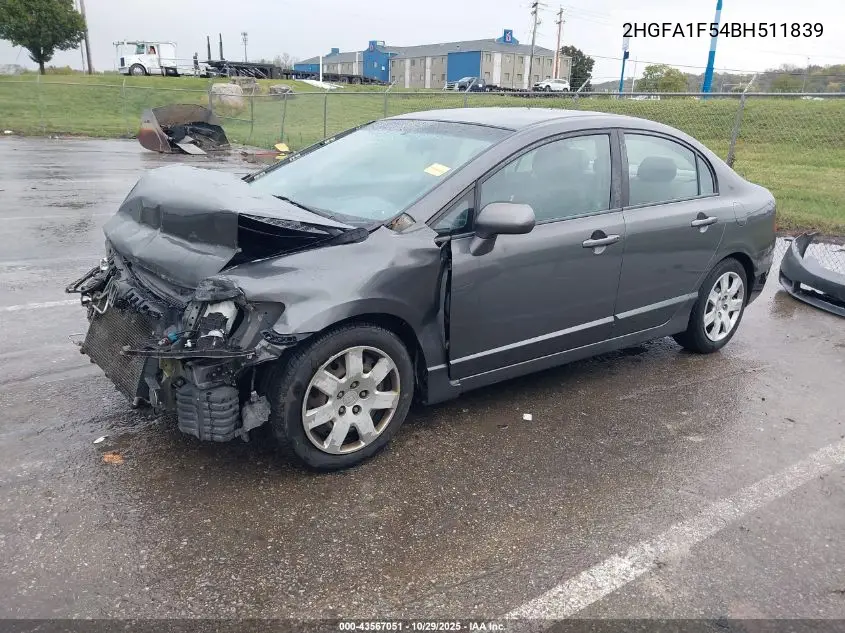 2HGFA1F54BH511839 2011 Honda Civic Lx