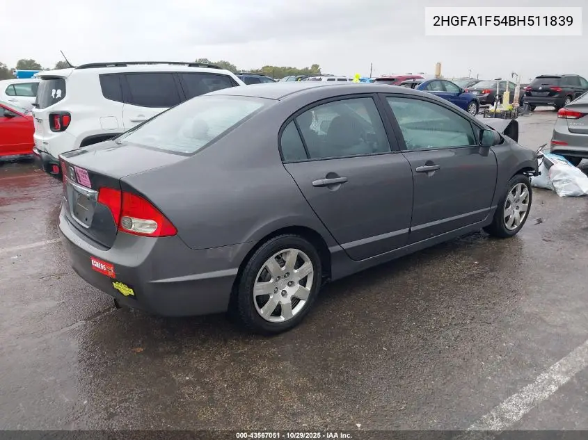 2HGFA1F54BH511839 2011 Honda Civic Lx