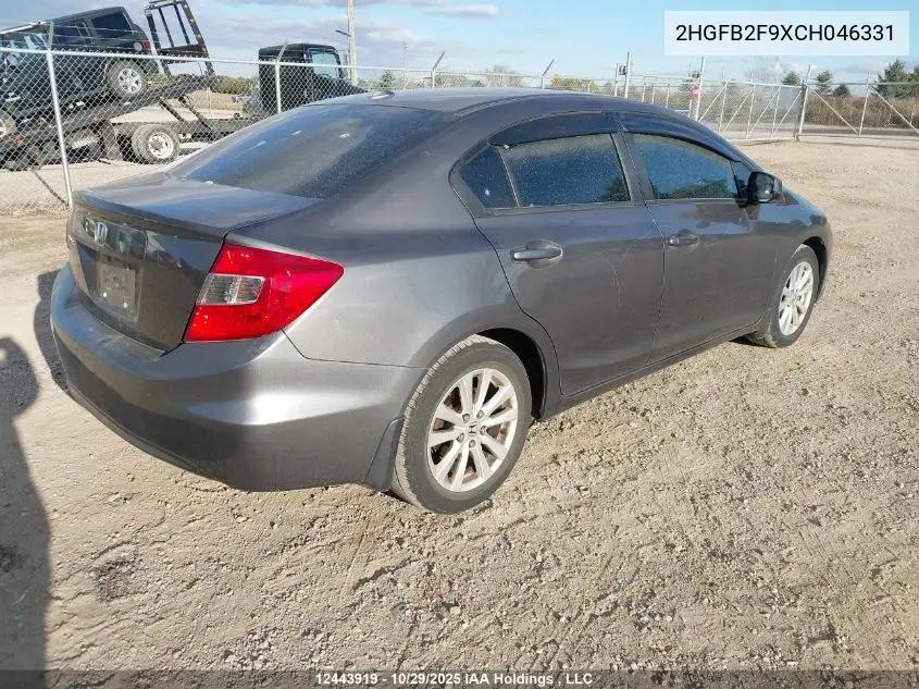2HGFB2F9XCH046331 2012 Honda Civic Sdn