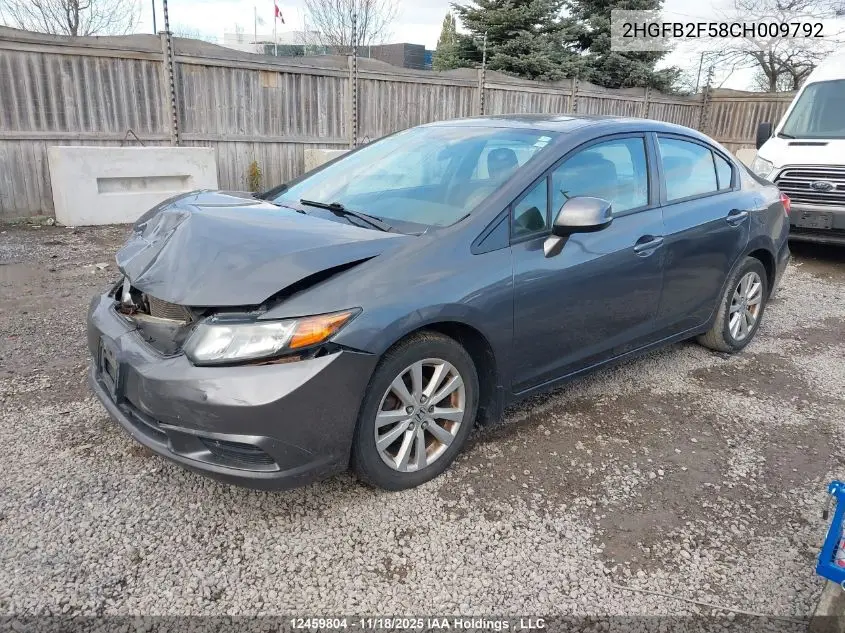 2HGFB2F58CH009792 2012 Honda Civic Ex 4Dr