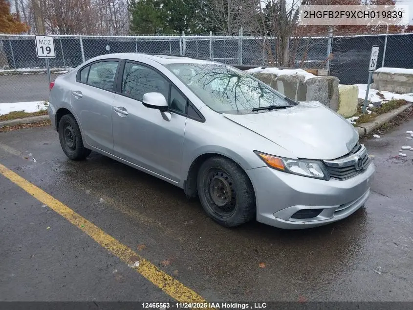 2HGFB2F9XCH019839 2012 Honda Civic
