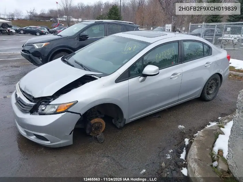 2HGFB2F9XCH019839 2012 Honda Civic